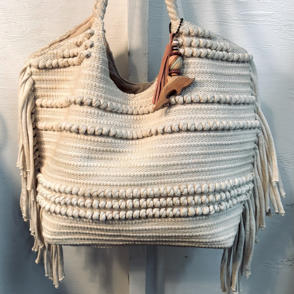 Large rare H&M bohemian jute cotton with charm